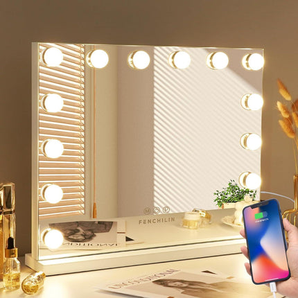 Hollywood Vanity Makeup Mirror LED Lights Dimmable USB Mode 58 x 46cm FENCHILIN