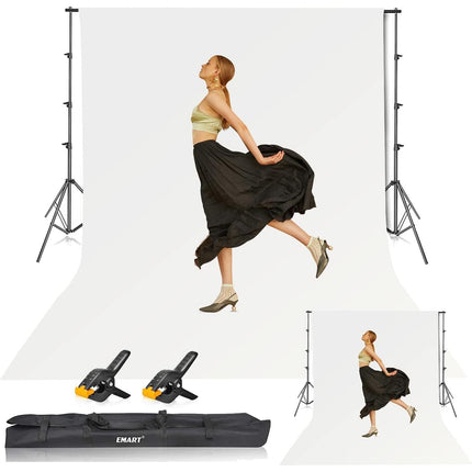 Photography Backdrop Stand 8.5x10ft with 10x12ft White Screen for Studio EMART