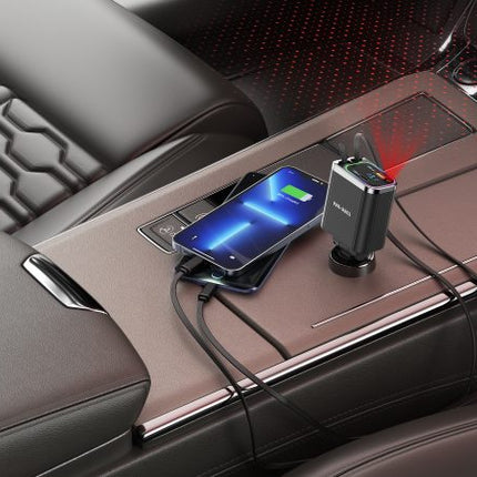 38W USB + Type-C Dual Ports Car Charger with Type-C and Lightning Cable