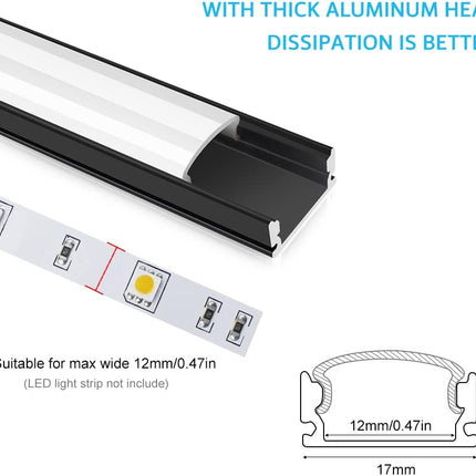 LightingWill 5-Pack LED Aluminum Channel, 3.3ft U-Shape, Black with Accessories