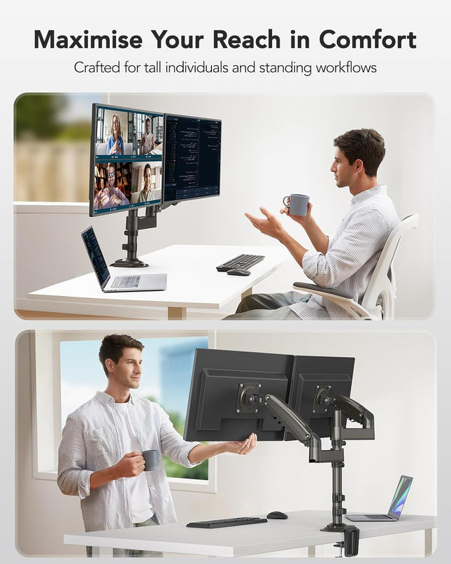 Dual Monitor Stand 13 to 32 Inch Taller Adjustable Long Arm Desk Mount HUANUO