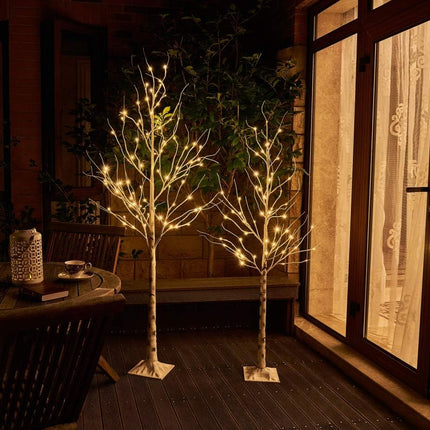 2PCS White Twig Tree Set 6FT & 5FT Birch Trees Warm White LED Lights EAMBRITE