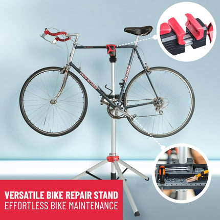 Bike Repair Stand Adjustable Metal Workstand with Bag Silver Red PRO BIKE TOOL