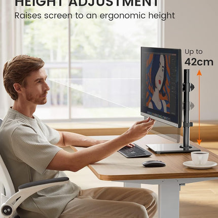 Single Monitor Stand 13 to 32 Inch Freestanding Arm Glass Base VESA ErGear