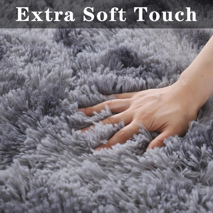 Grey Round Shag Rug 120cm Fluffy Faux Fur Soft Carpet Dark Grey ConCusT