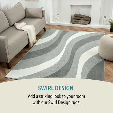 Medium Area Rug 160x230cm Swirl Pattern Vibrant Short Pile Natural