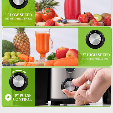 SHARDOR Juicer Machine 800W 3 Speed Stainless Steel Fruit Vegetable