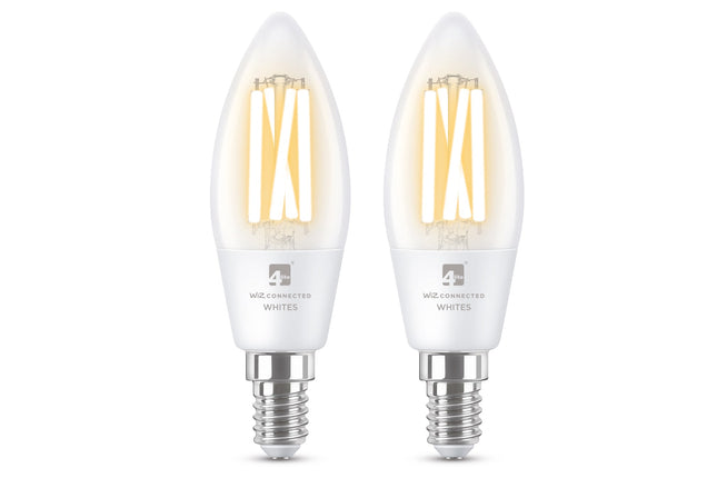 4lite WiZ Connected C35 Candle Filament White WiFi LED Smart Bulb - E14 Small Screw
