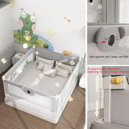 Toddler Bed Guard 150cm No-Install Adjustable Height Frog Design Gray EAQ