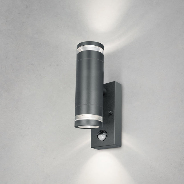 4lite Marinus GU10 Bi-Directional Outdoor Wall Light with PIR - Anthracite