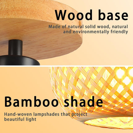 Schindora Bamboo Ceiling Light, Mini Boho Flush Mount Rattan Fixture