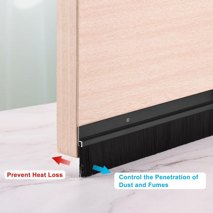 Door Brush Bottom Sweep H Shape 120cm Black 9cm PP Aluminum 2Pcs Sourcing Map