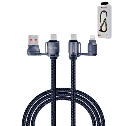 4 in 1 Multi Fast Charging Cable 60w - USB A/C to Lightning & USB C - 1.2m (VD-DCS03)