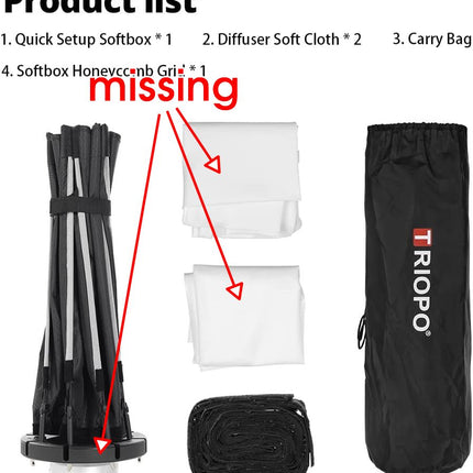 Parts for Triopo 120cm Octagon Umbrella Softbox + Grid
