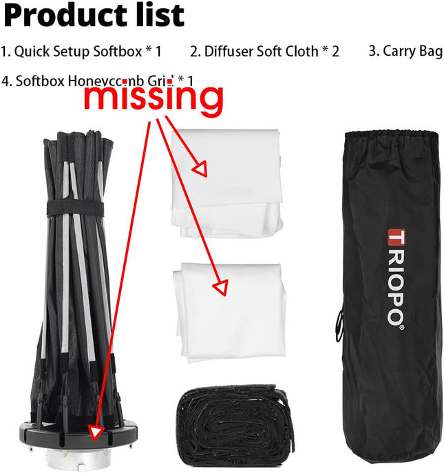 Parts for Triopo 120cm Octagon Umbrella Softbox + Grid