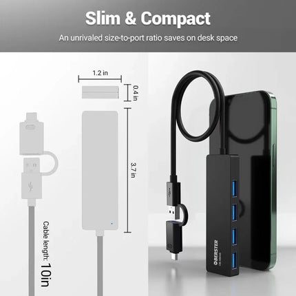 4-Port USB C and A Hub Splitter Ultra Slim Fast 5Gbps data for Mac Windows Linux