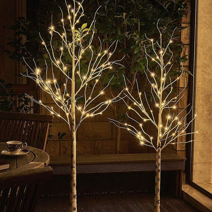 2PCS White Twig Tree Set 6FT & 5FT Birch Trees Warm White LED Lights EAMBRITE