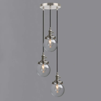 3 Light Pendant Chandelier Vintage Industrial Globe Glass E27 Phansthy