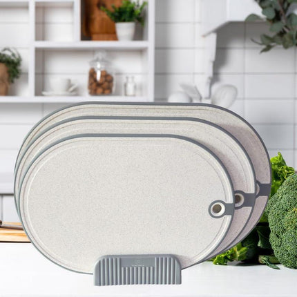 Grey Plastic Chopping Board Set 3-Piece - Non Slip, Handles, Kitchen Prep