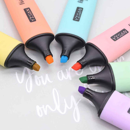 YISAN Bright Pastel Highlighters 6-Color Set for Creative Colourful Marker Set