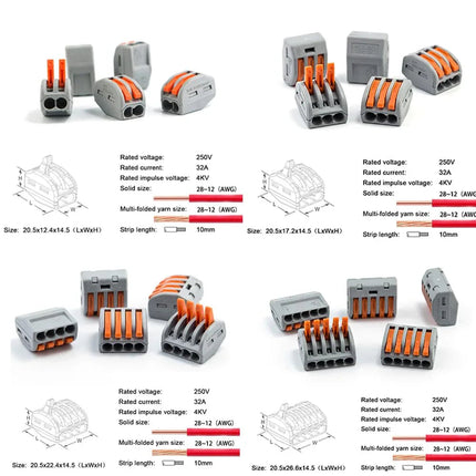 Electrical Connectors Wire Block Clamp Terminal Cable 12V 240V Reusable 265 pcs