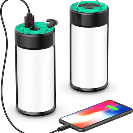 2 Pack Rechargeable Camping Lantern LED 400LM 5 Modes Emergency Tent Light USB