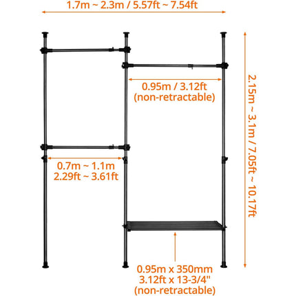 QWORK Heavy Duty Clothes Storage System, 50kg Capacity Rack for Dorms & Bedrooms