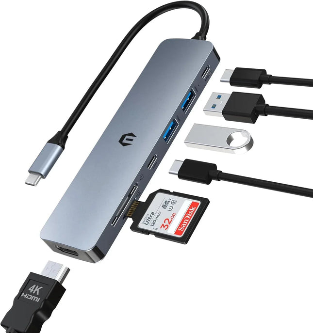 USB C Docking Station 7 in 1 Adapter with HDMI USB C 2 USB 3.0 100W PD SD/TF