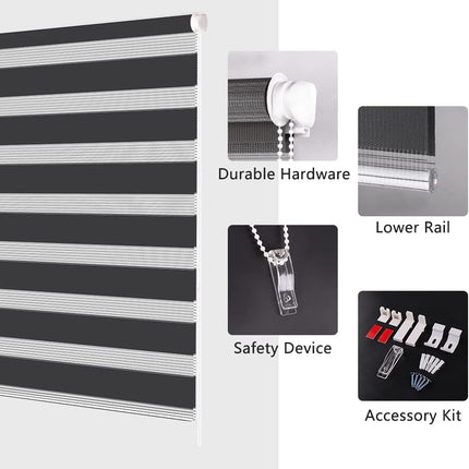 Zebra Roller Blind Day Night Window Blind Light Filtering 60x230cm Dark Grey Kokorona