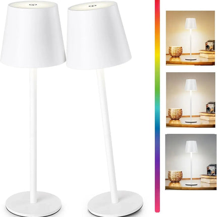Rechargeable RGB LED Table Lamps Touch Dimmable 2 Pack IP54 White Indoor/Outdoor