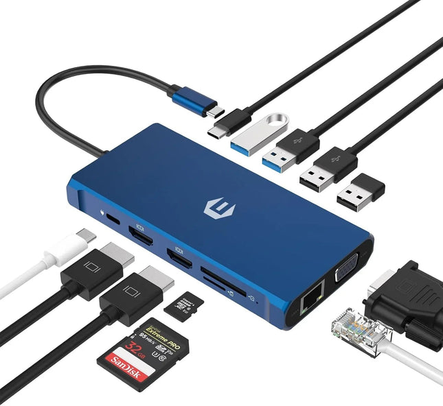 12-in-1 USB-C Docking Station Triple Display HDMI DP VGA GB Ethernet PD Hub