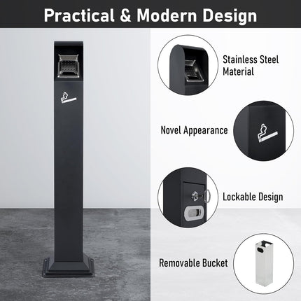 Nisorpa 1.2M Free Standing Stainless Steel Trash Bin w/Key, Indoor/Outdoor Use
