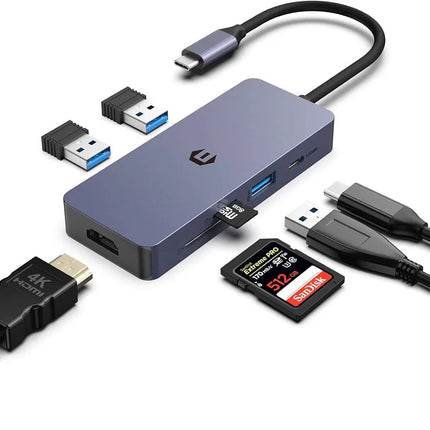USB-C Hub Adapter 7-in-1 4K HDMI, 100W PD USB 3.0 Ports SD/TF Card Reader