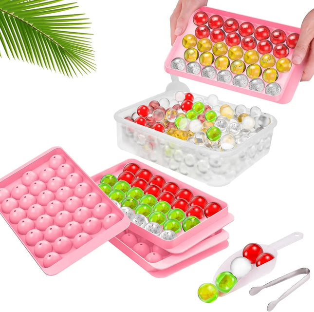 Ice Cube Tray Reusable With Container Scoop & Tongs BPA Free Makes 66 Ice Balls