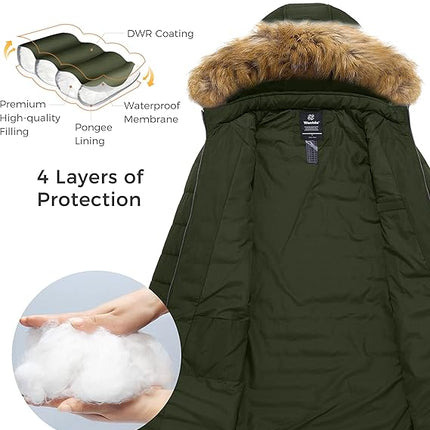Wantdo Women's Long Winter Puffer Coat Waterproof Jackets Army Green