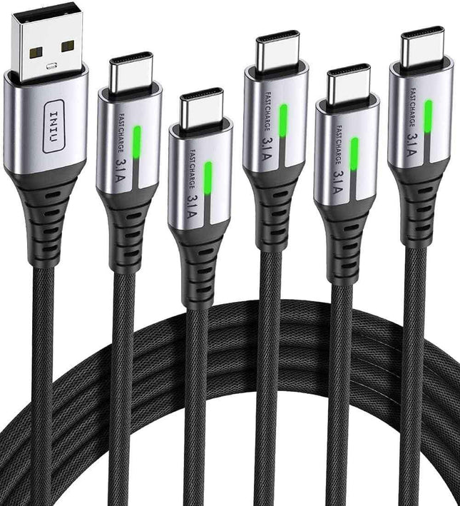 INIU 5 Pack USB C Cables 3.1A Type C 2m+2m+1m+1m+0.5 For Samsung iPhone 15/16/17