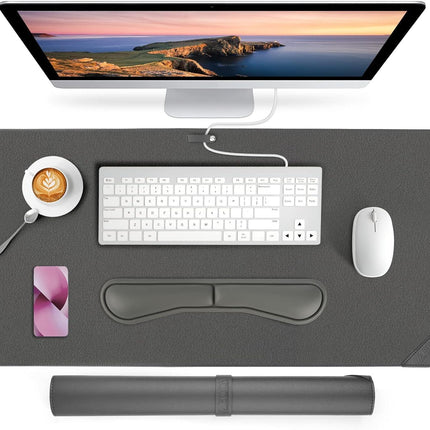 Office Desk Protector 80x40cm Truffle Grey Faux Leather for Keyboard and Mouse