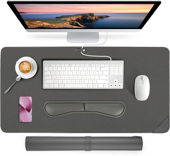 Office Desk Protector 80x40cm Truffle Grey Faux Leather for Keyboard and Mouse