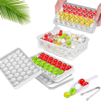 Ice Cube Tray Reusable With Container Scoop & Tongs BPA Free Makes 66 Ice Balls