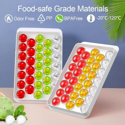 Ice Cube Tray Reusable With Container Scoop & Tongs BPA Free Makes 66 Ice Balls