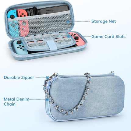 Nintendo Switch Case 13 in 1 Switch Accessories Denim Case with 9 Card Slots