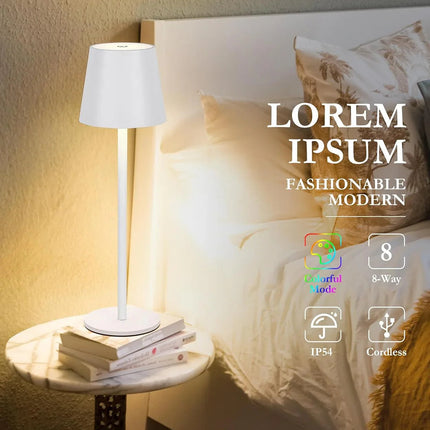 Rechargeable RGB LED Table Lamps Touch Dimmable 2 Pack IP54 White Indoor/Outdoor