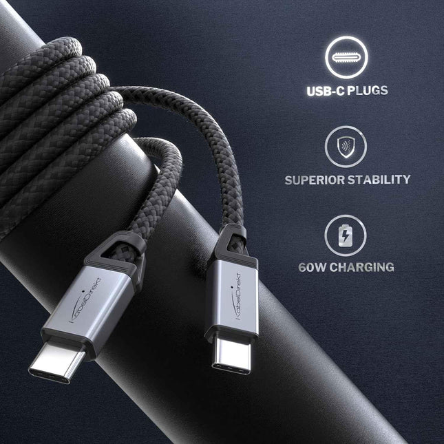 USB C Cable for Fast Charging Break-Resistant Metal Plugs Nylon Braiding 1m 2 Pk