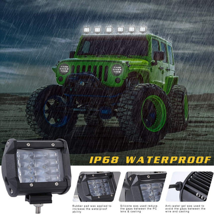 LED Work Light Bar 4 Inch 72W 7200LM Spot Fog Lights Pair YUGUANG