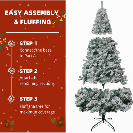 Artificial Christmas Tree 6FT Snow Flocked 850 Tips Metal Stand Asinse