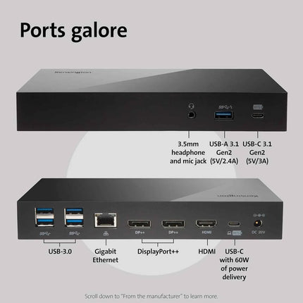 Kensington SD4800P USB-C Docking Station Triple Display HDMI DP Windows Mac