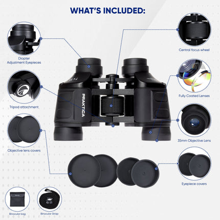 PRAKTICA Falcon 7x35mm Wide Angle Porro Prism Field Binoculars - Black