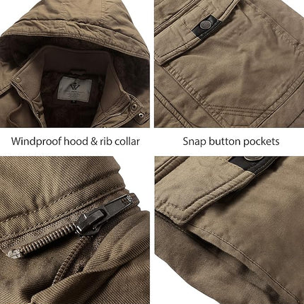 Men's Thickened Fleece Parka Jacket With Removable Hood Size S Insulated