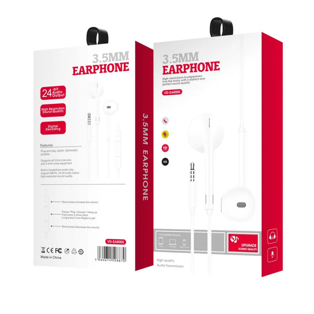 Wired Earphone 3.5mm Aux White (VD-EAR005)