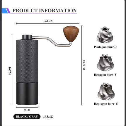 COFFA Manual Coffee Grinder Stainless Steel Burr Adjustable Hand Crank Portable